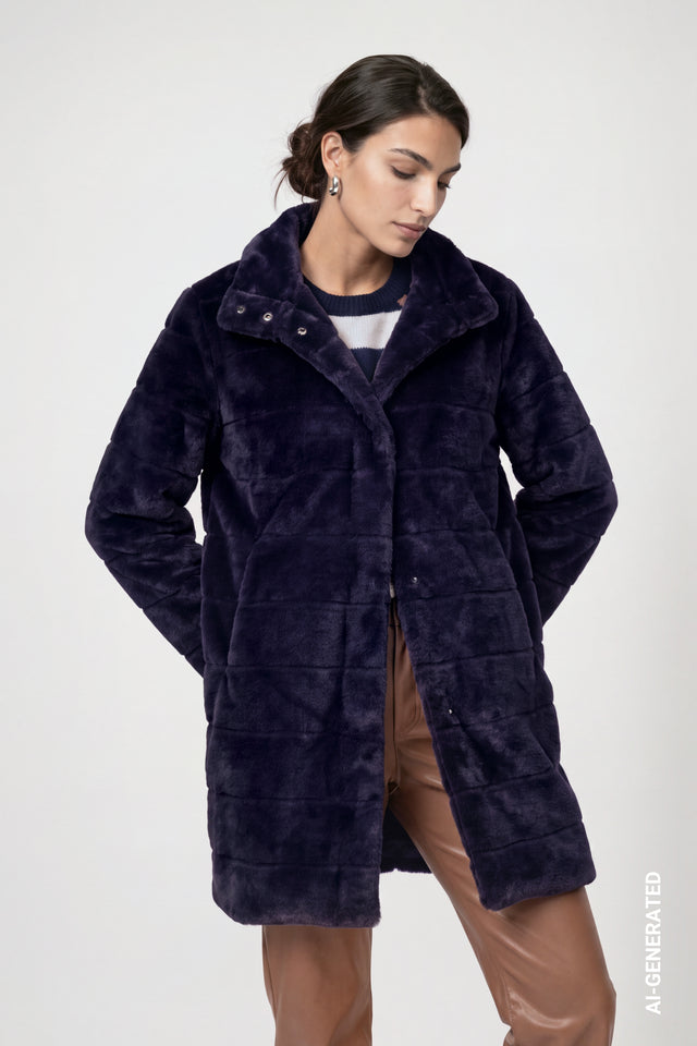 Dark Blue Faux Fur Coat