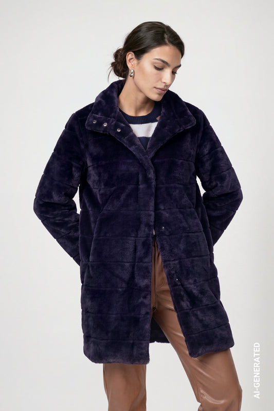 Dark Blue Faux Fur Coat