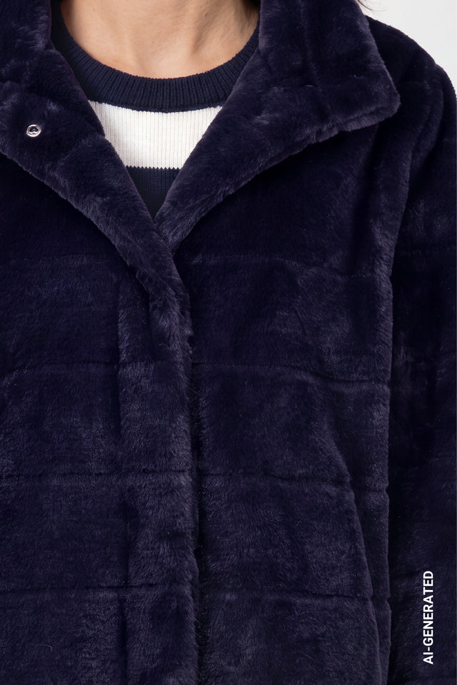 Dark Blue Faux Fur Coat