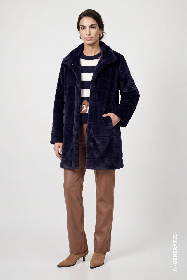 Dark Blue Faux Fur Coat