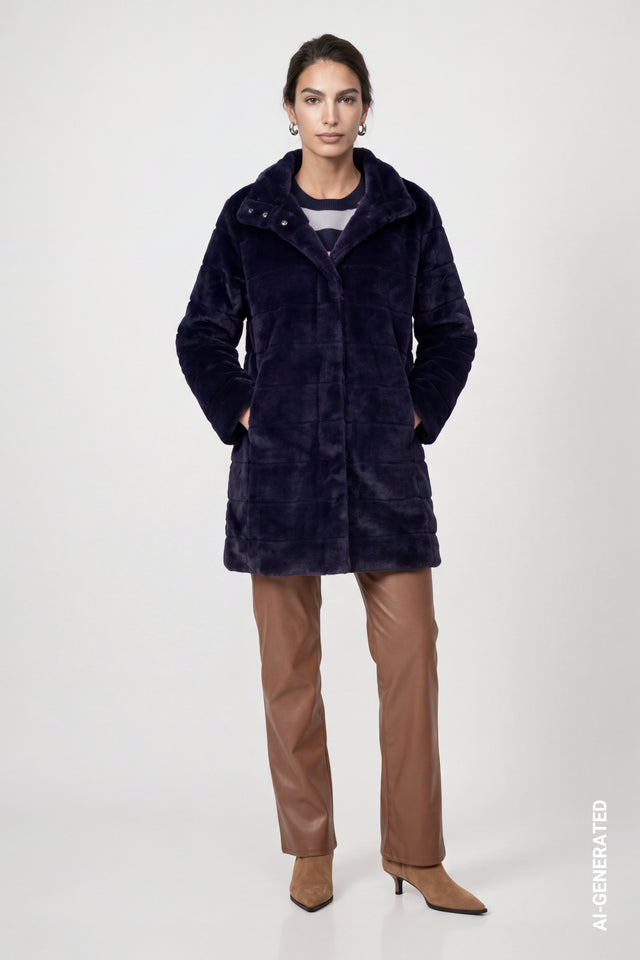 Dark Blue Faux Fur Coat