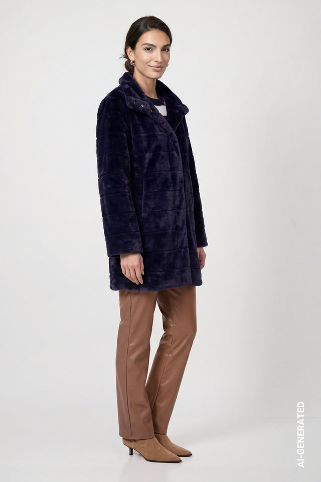 Dark Blue Faux Fur Coat