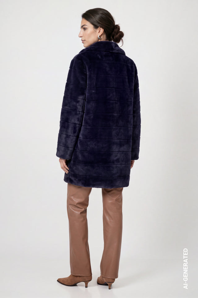 Dark Blue Faux Fur Coat
