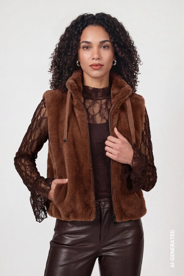 Chocolate Brown Faux Fur Gillet