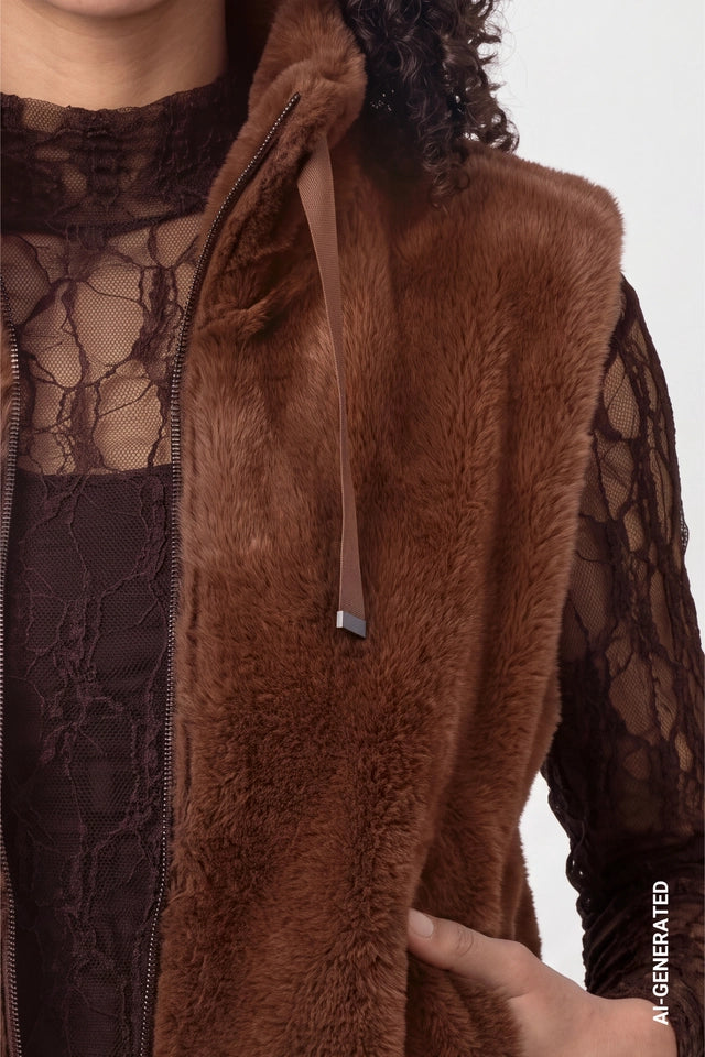 Chocolate Brown Faux Fur Gillet