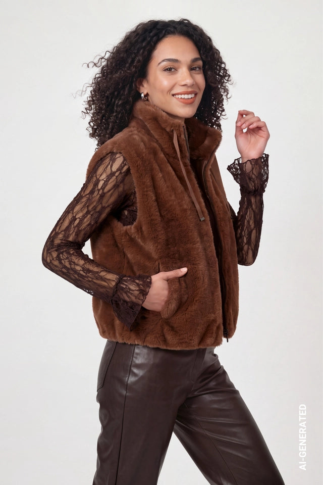 Chocolate Brown Faux Fur Gillet