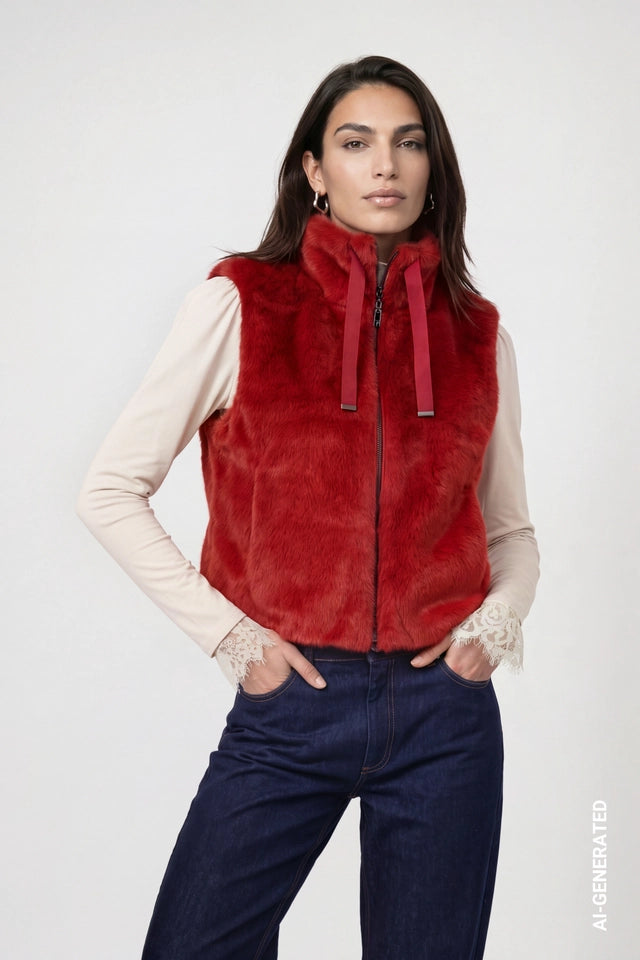 Autumn Red Faux Fur Gillet
