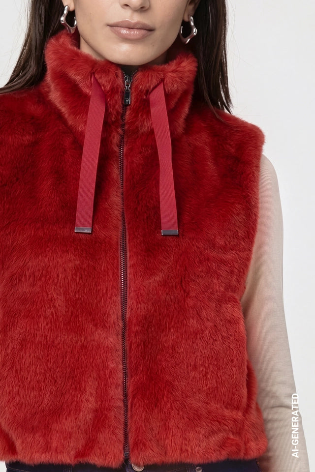 Autumn Red Faux Fur Gillet