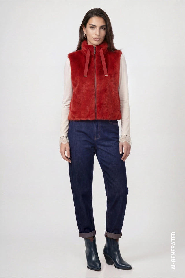 Autumn Red Faux Fur Gillet
