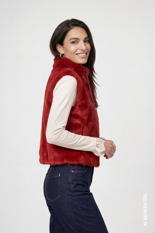 Autumn Red Faux Fur Gillet