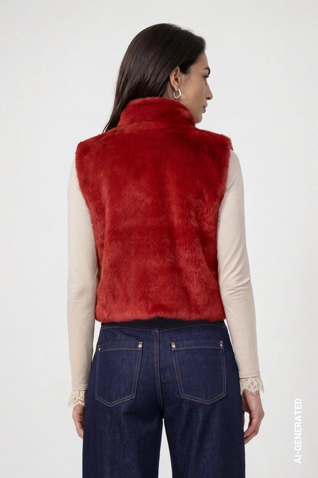 Autumn Red Faux Fur Gillet