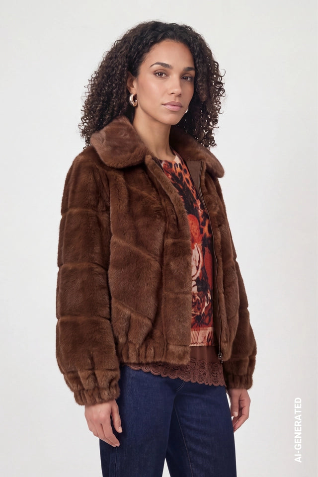 Chocolate Brown Faux Fur Coat
