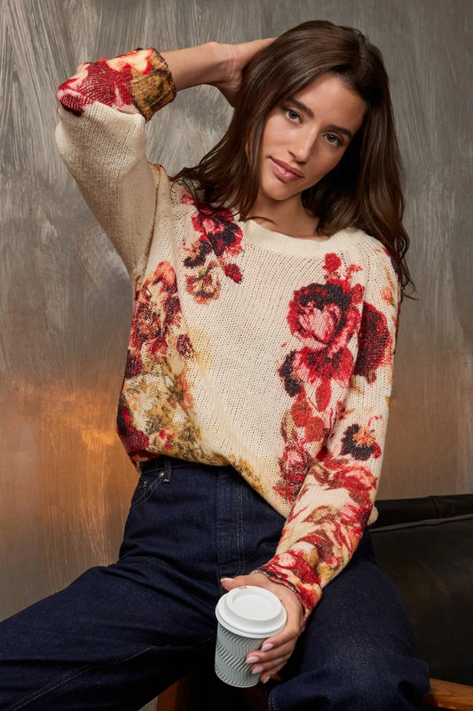 Knitted Jumper With Flower Pattern