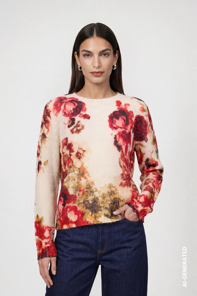 Knitted Jumper With Flower Pattern