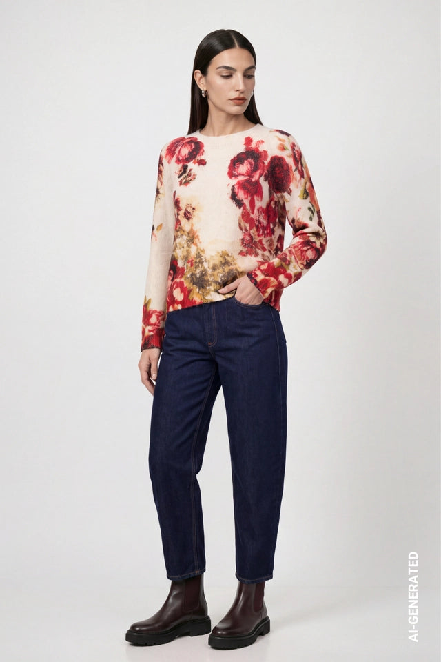 Knitted Jumper With Flower Pattern