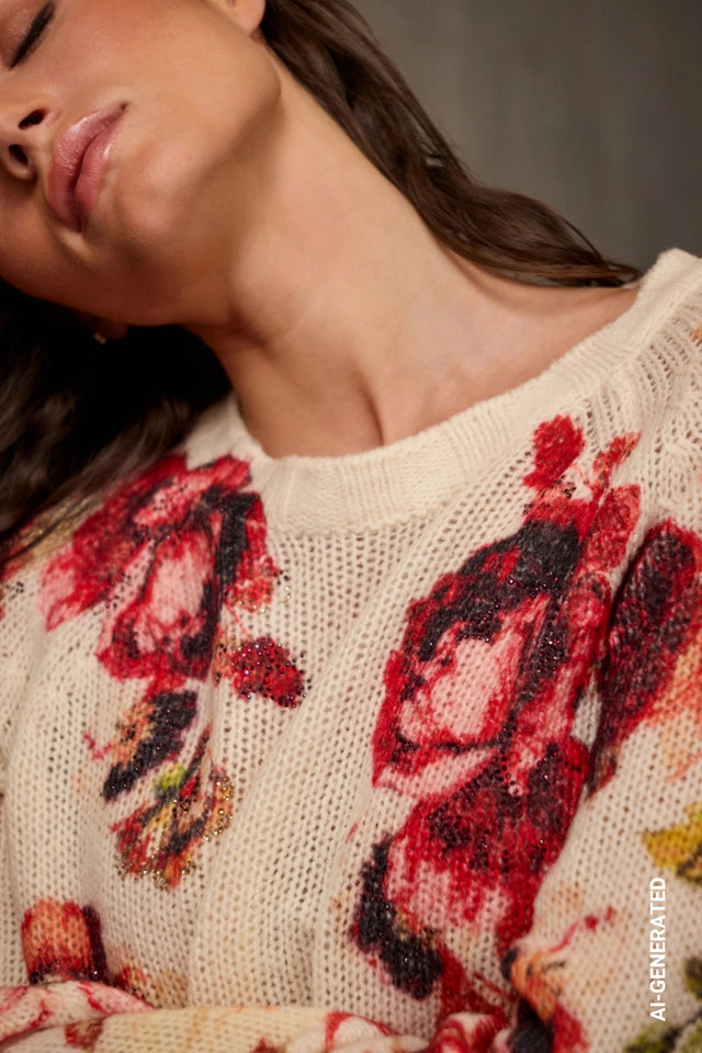 Knitted Jumper With Flower Pattern