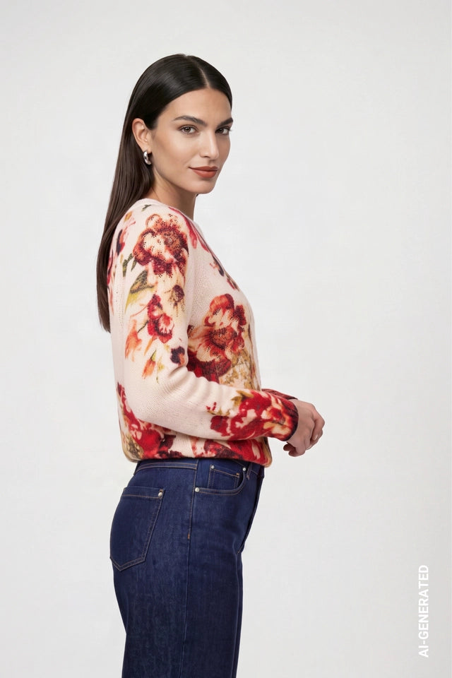 Knitted Jumper With Flower Pattern