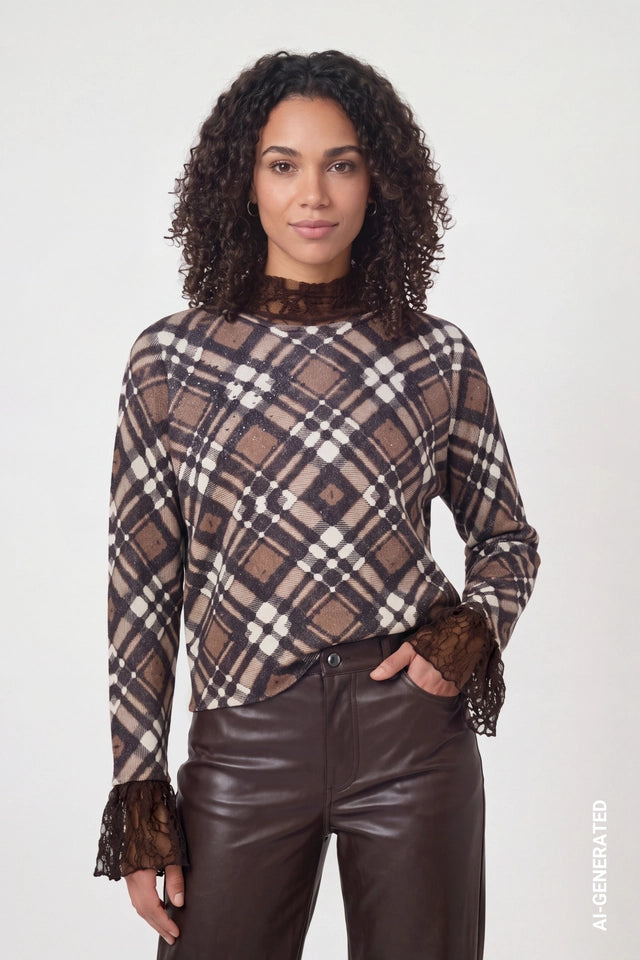 Knitted Jumper With Plaid Pattern