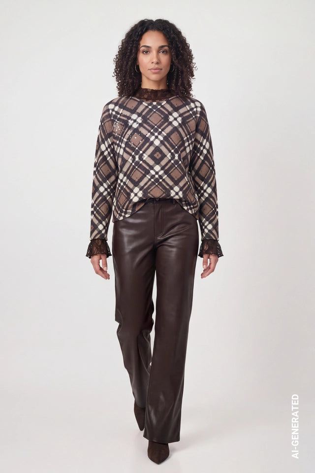 Knitted Jumper With Plaid Pattern