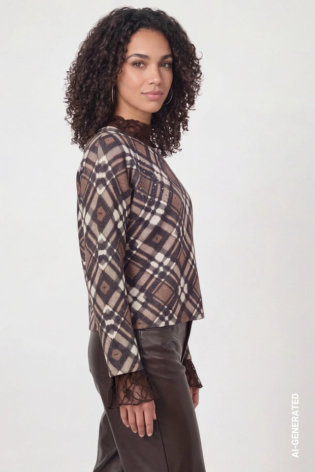 Knitted Jumper With Plaid Pattern