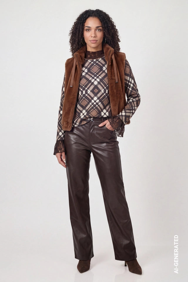 Knitted Jumper With Plaid Pattern