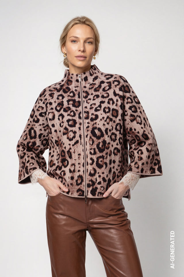 Cardigan With Leopard Jacquard Pattern