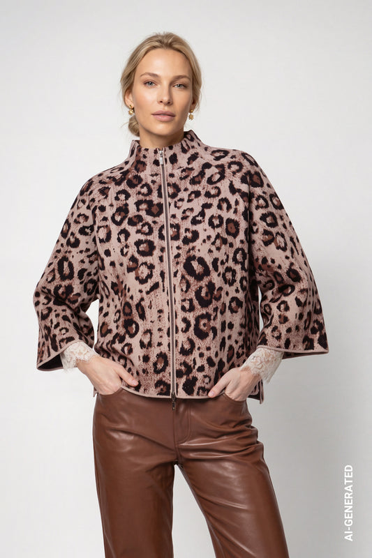 Cardigan With Leopard Jacquard Pattern