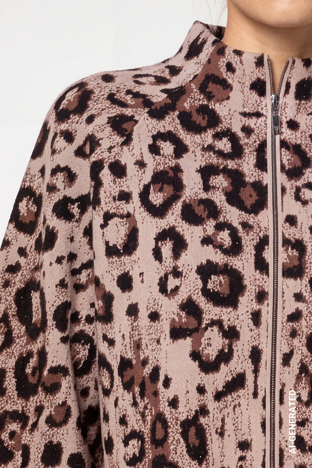Cardigan With Leopard Jacquard Pattern