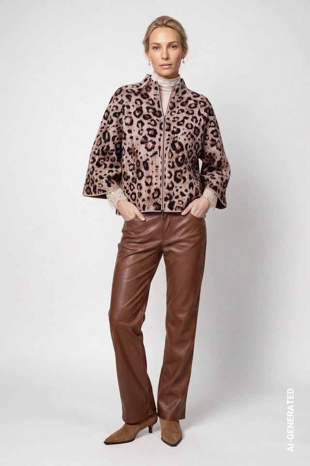 Cardigan With Leopard Jacquard Pattern