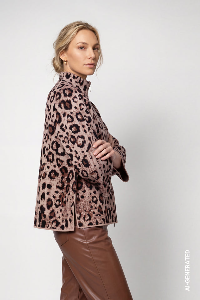 Cardigan With Leopard Jacquard Pattern