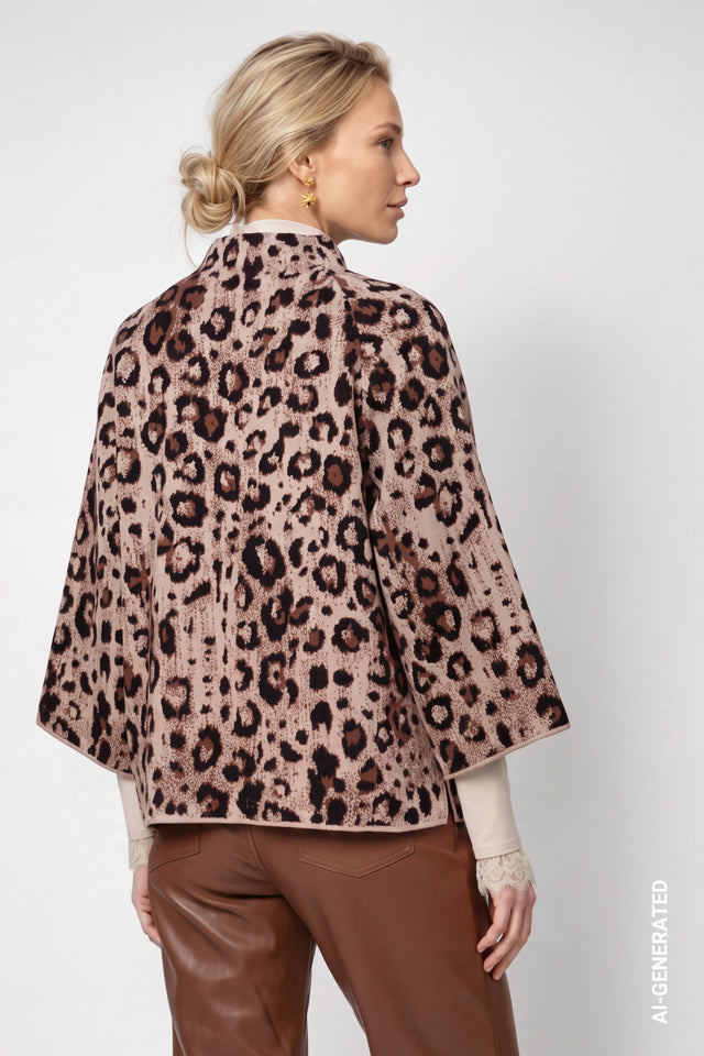 Cardigan With Leopard Jacquard Pattern