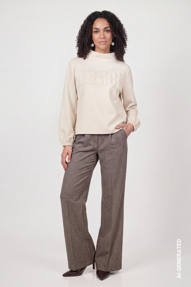 Warm Beige Sweatshirt With Fur Application