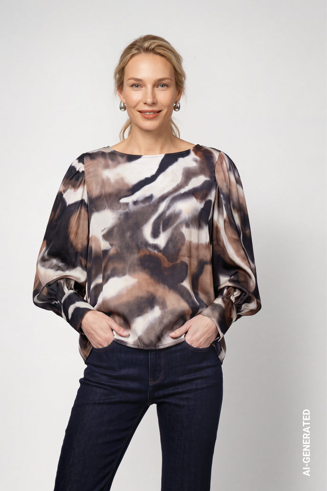 Chocolate Brown Blouse With  Pattern