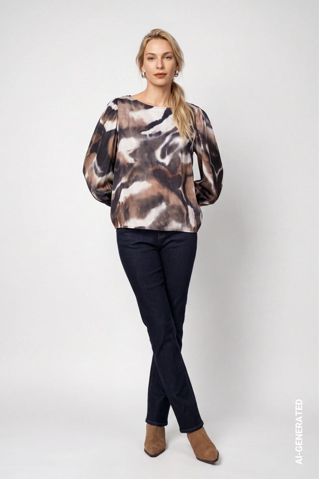 Chocolate Brown Blouse With  Pattern