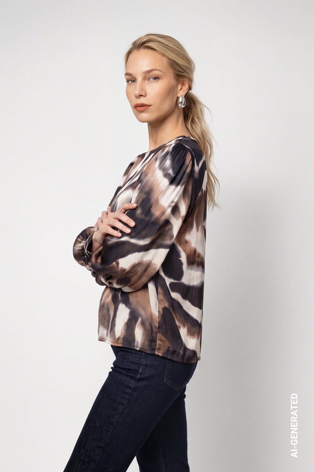 Chocolate Brown Blouse With  Pattern