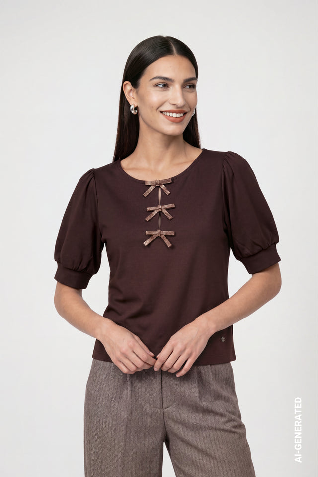 Dark Brown Sweatshirt With Bow Detail