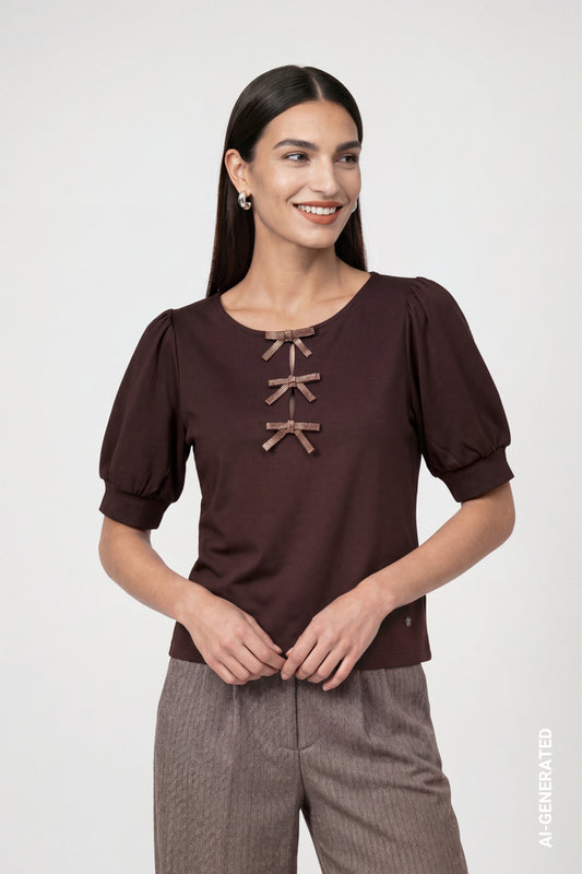 Dark Brown Sweatshirt With Bow Detail