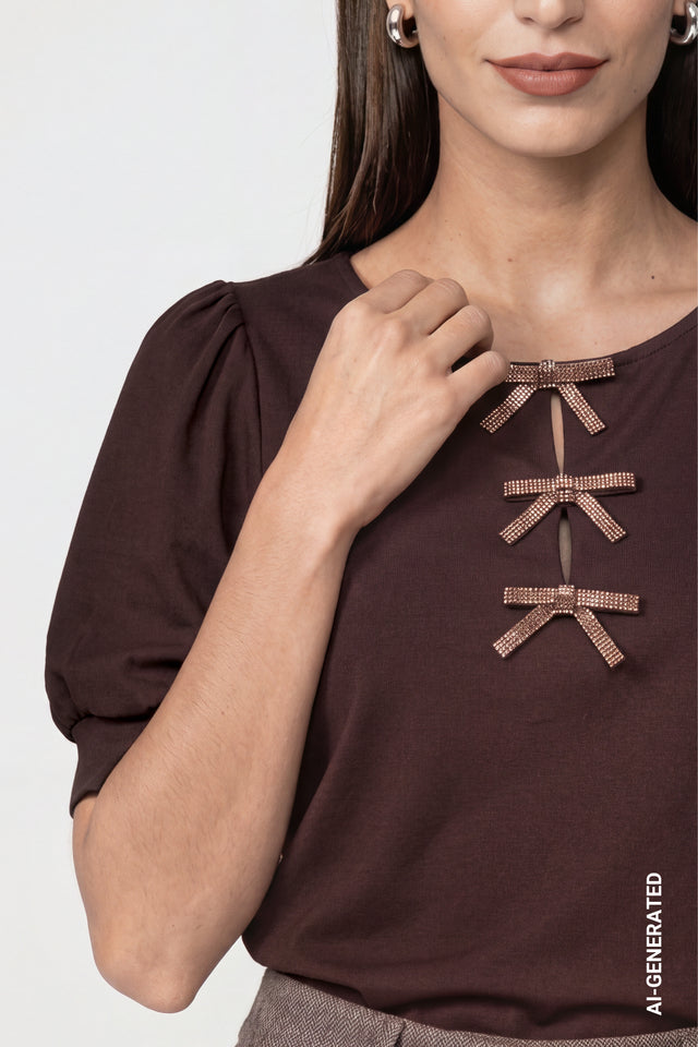 Dark Brown Sweatshirt With Bow Detail