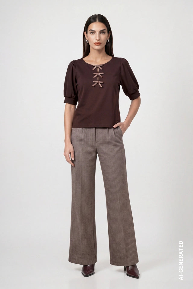 Dark Brown Sweatshirt With Bow Detail