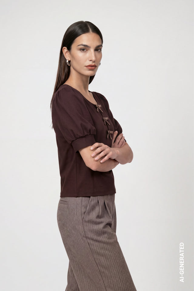 Dark Brown Sweatshirt With Bow Detail