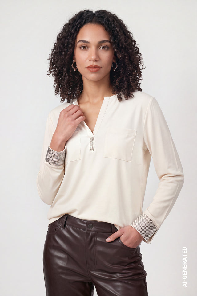 Warm Beige Blouse With Rhinestones