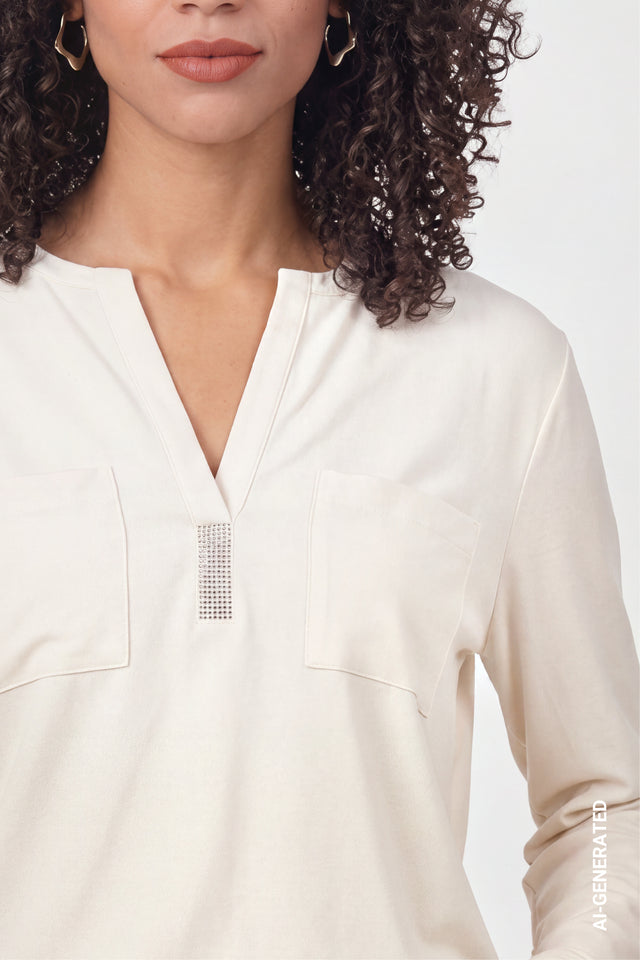 Warm Beige Blouse With Rhinestones
