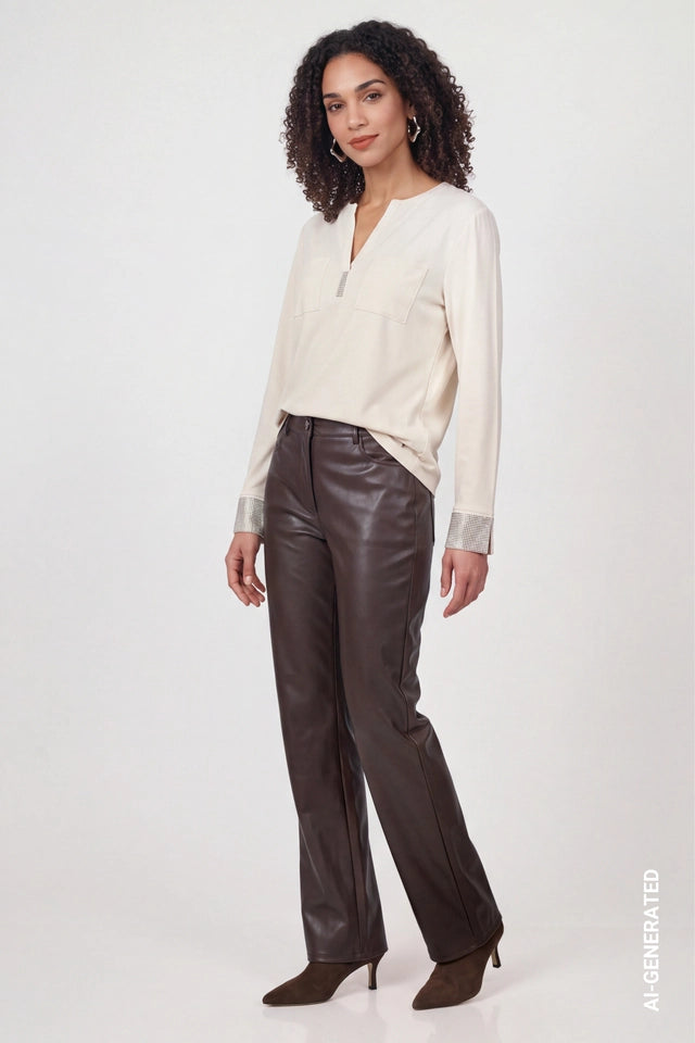 Warm Beige Blouse With Rhinestones