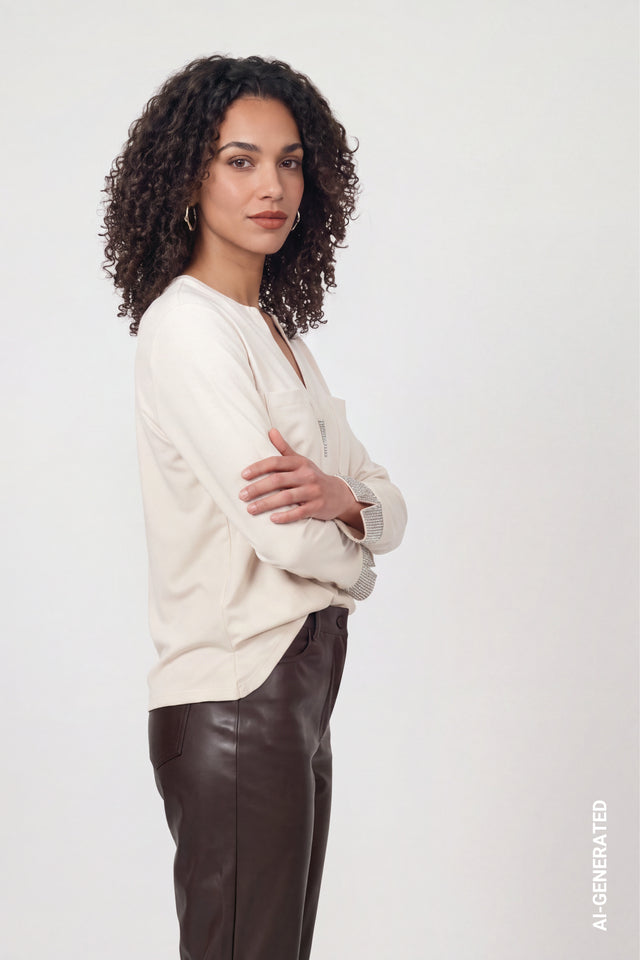 Warm Beige Blouse With Rhinestones