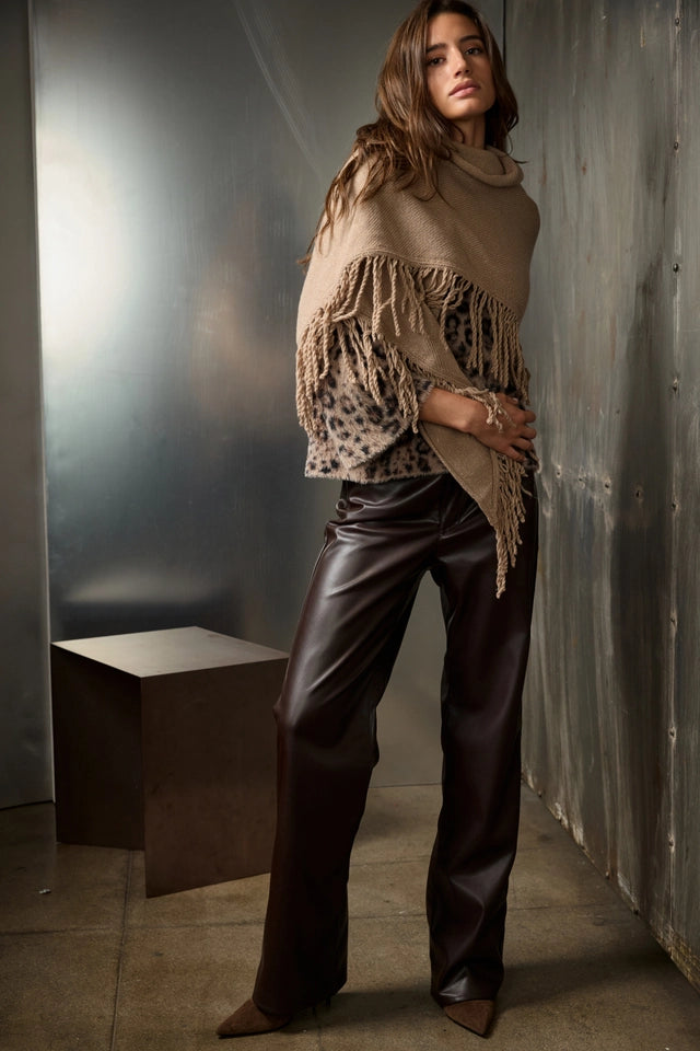 Dark Brown Faux Leather Wide-leg Trousers
