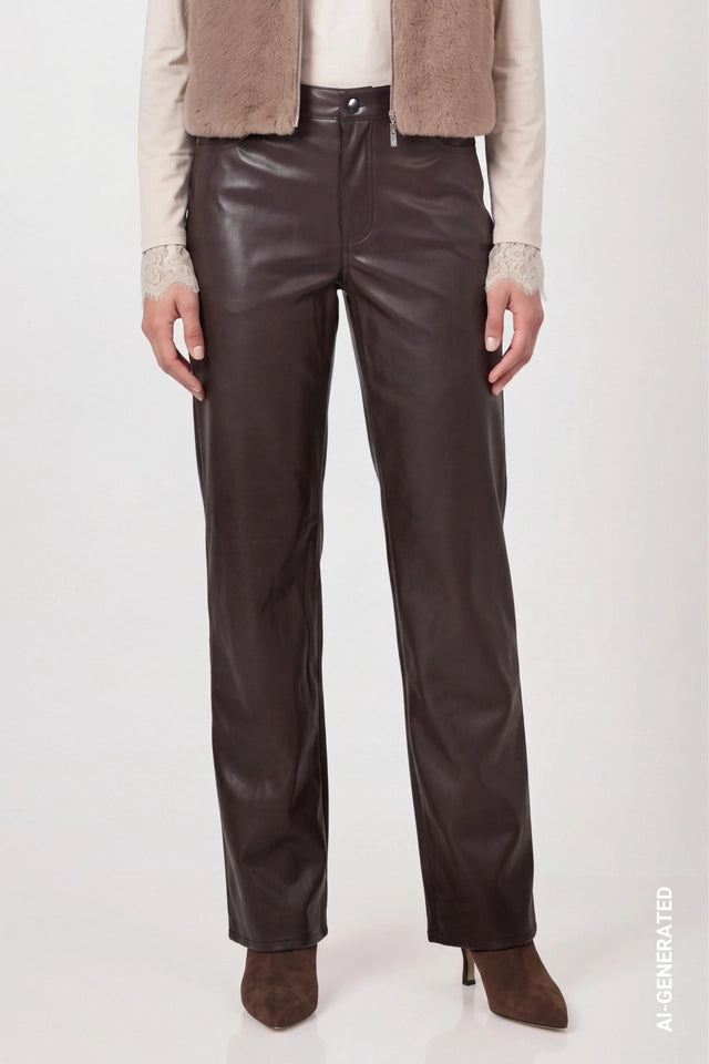 Dark Brown Faux Leather Wide-leg Trousers