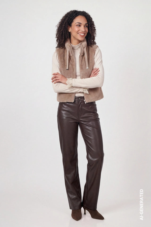 Dark Brown Faux Leather Wide-leg Trousers