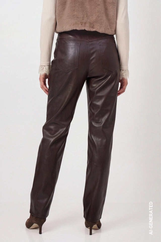 Dark Brown Faux Leather Wide-leg Trousers