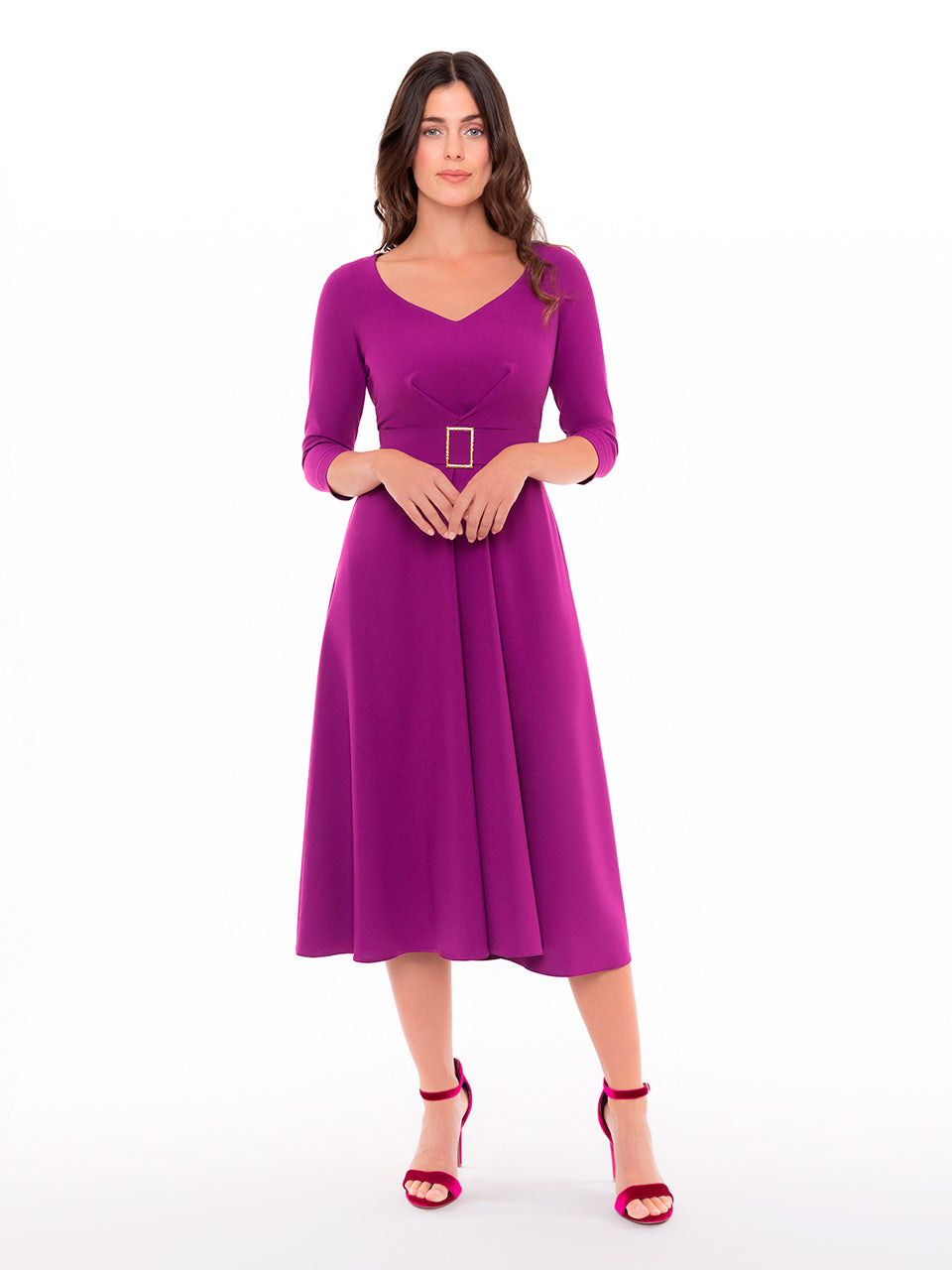 Violet Purple Belted Fit and Flare Dress