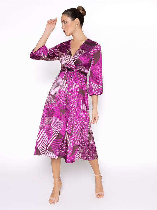 Magenta And Cream Pattern Dress